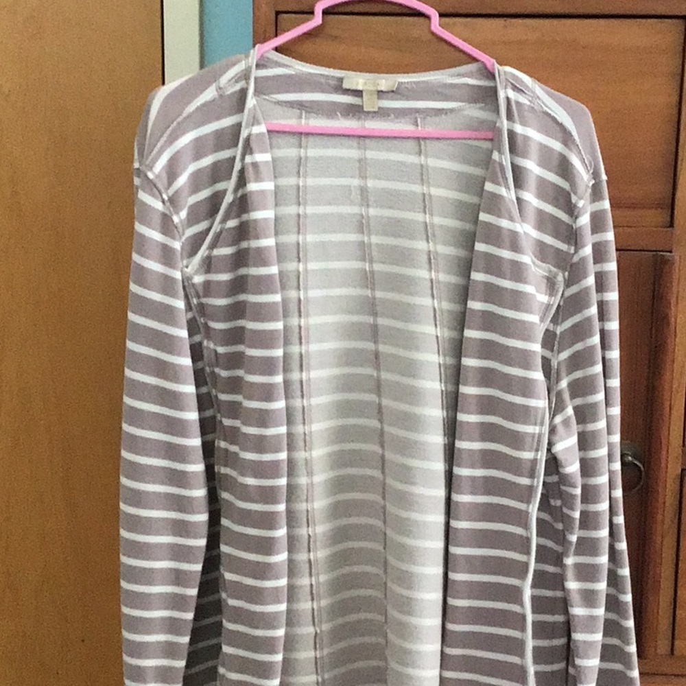 Bordeaux Open Front Cardigan Sweater Lg Striped